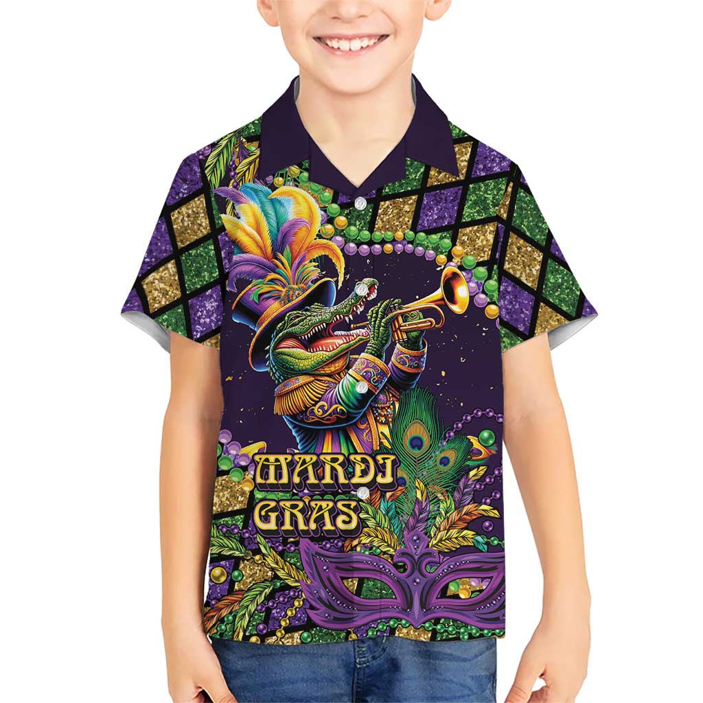 Mardi Gras Alligator Kid Hawaiian Shirt Let the Gator Jazz Roll - Wonder Print Shop