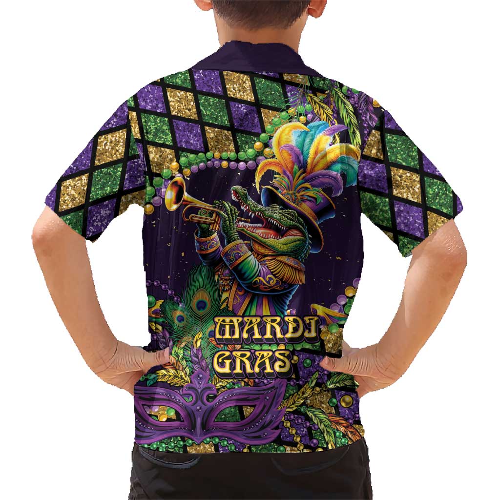 Mardi Gras Alligator Kid Hawaiian Shirt Let the Gator Jazz Roll - Wonder Print Shop