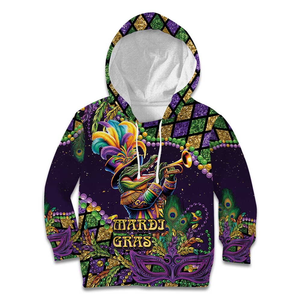 Mardi Gras Alligator Kid Hoodie Let the Gator Jazz Roll - Wonder Print Shop