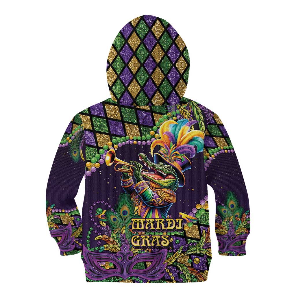 Mardi Gras Alligator Kid Hoodie Let the Gator Jazz Roll - Wonder Print Shop