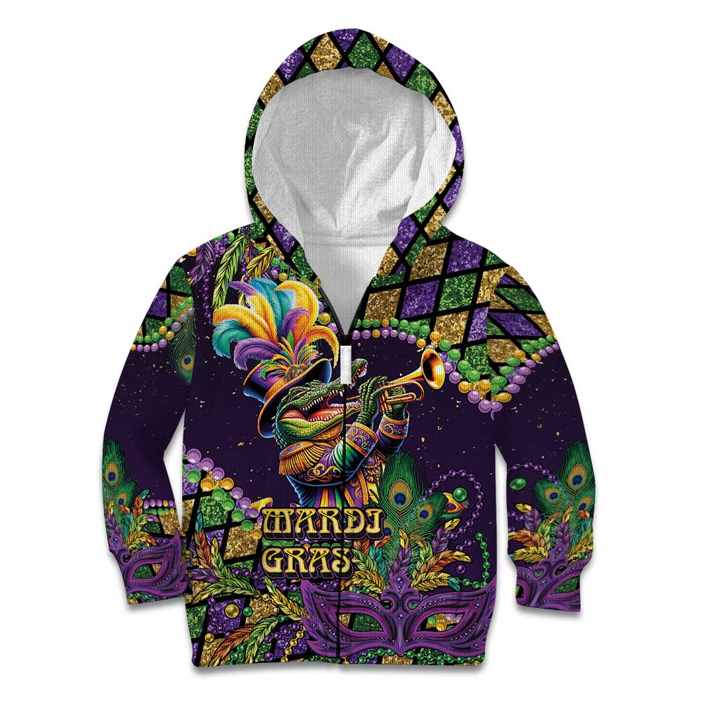 Mardi Gras Alligator Kid Hoodie Let the Gator Jazz Roll - Wonder Print Shop
