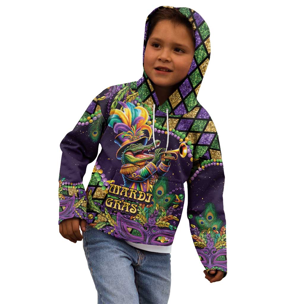 Mardi Gras Alligator Kid Hoodie Let the Gator Jazz Roll - Wonder Print Shop