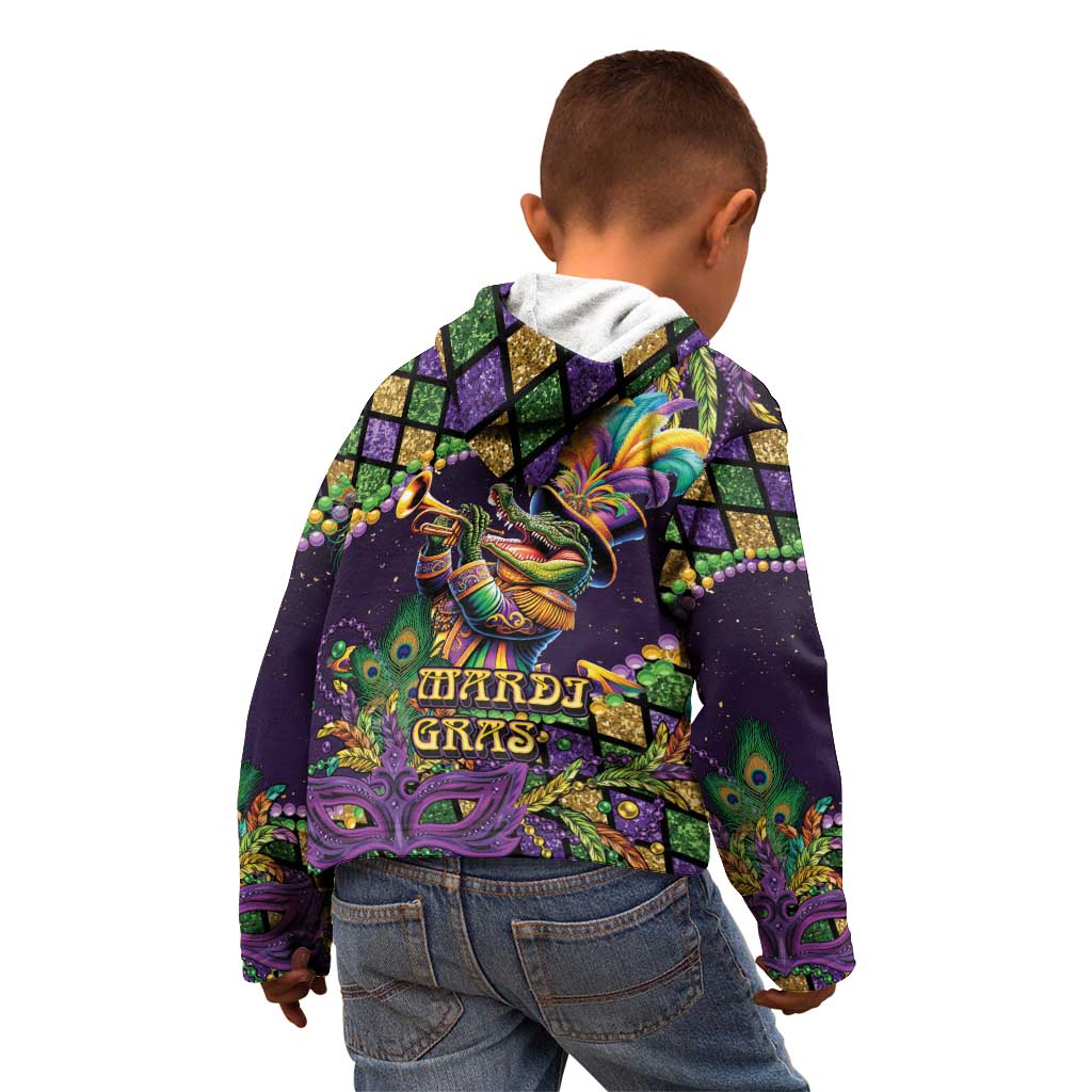 Mardi Gras Alligator Kid Hoodie Let the Gator Jazz Roll - Wonder Print Shop