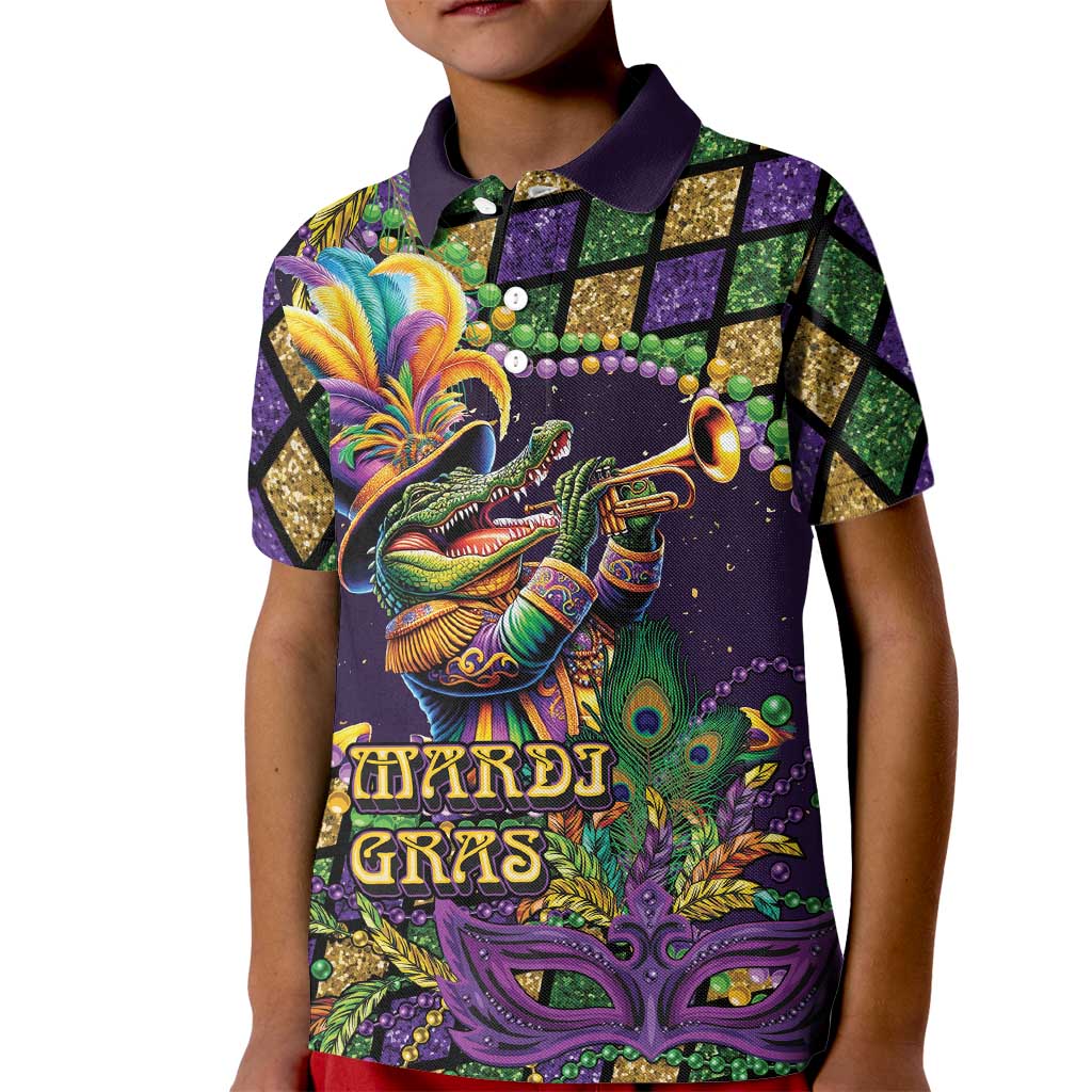 Mardi Gras Alligator Kid Polo Shirt Let the Gator Jazz Roll - Wonder Print Shop