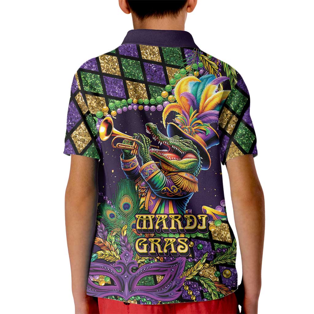 Mardi Gras Alligator Kid Polo Shirt Let the Gator Jazz Roll - Wonder Print Shop