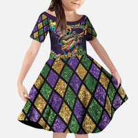Mardi Gras Alligator Kid Short Sleeve Dress Let the Gator Jazz Roll - Wonder Print Shop