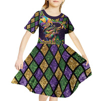 Mardi Gras Alligator Kid Short Sleeve Dress Let the Gator Jazz Roll - Wonder Print Shop
