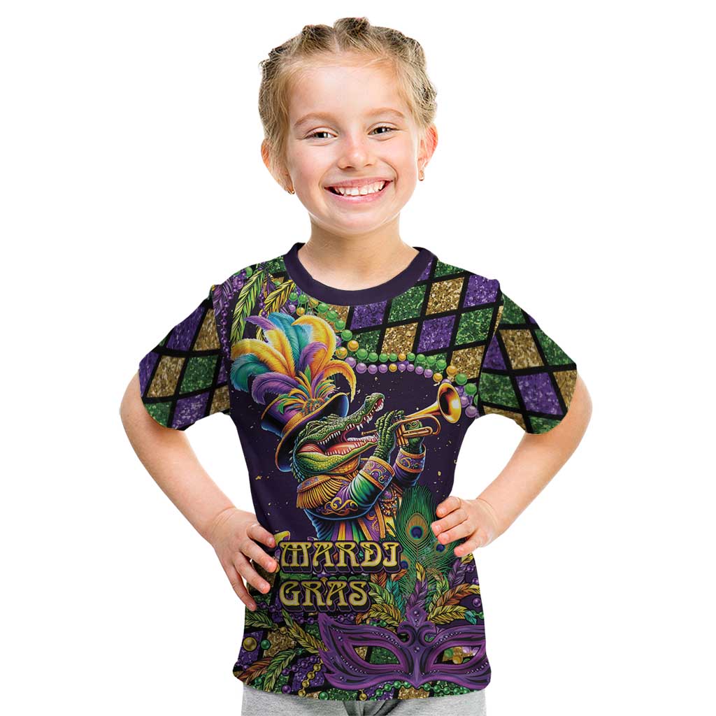Mardi Gras Alligator Kid T Shirt Let the Gator Jazz Roll - Wonder Print Shop