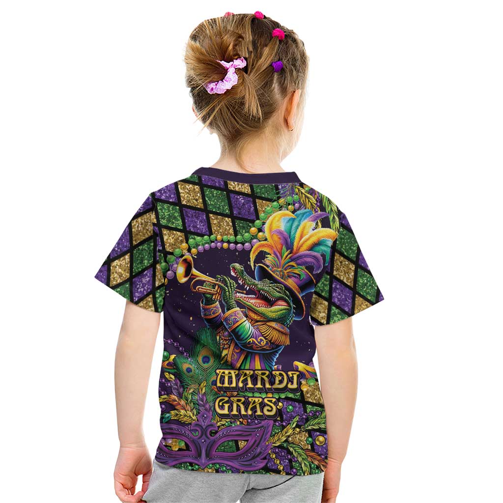 Mardi Gras Alligator Kid T Shirt Let the Gator Jazz Roll - Wonder Print Shop