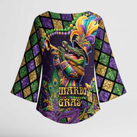 Mardi Gras Alligator Kimono Sleeve Blouse Let the Gator Jazz Roll - Wonder Print Shop