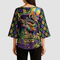 Mardi Gras Alligator Kimono Sleeve Blouse Let the Gator Jazz Roll - Wonder Print Shop