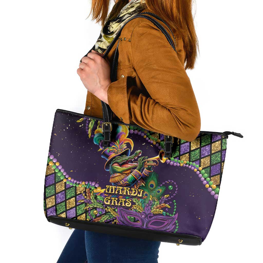 Mardi Gras Alligator Leather Tote Bag Let the Gator Jazz Roll - Wonder Print Shop