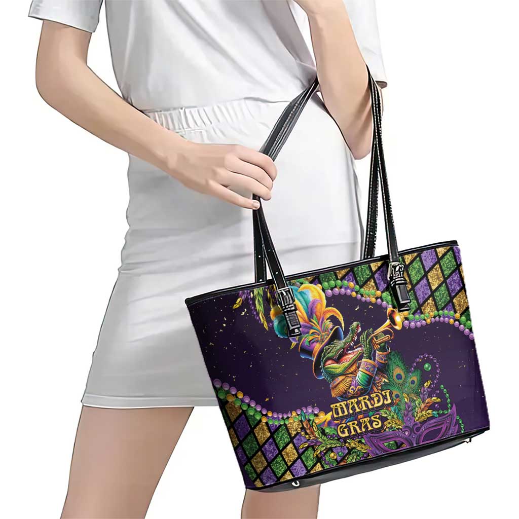 Mardi Gras Alligator Leather Tote Bag Let the Gator Jazz Roll - Wonder Print Shop