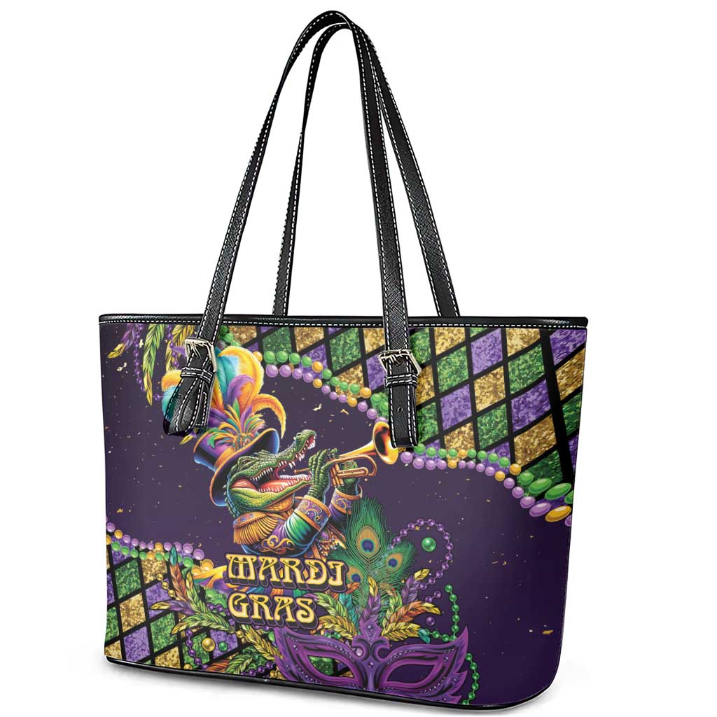 Mardi Gras Alligator Leather Tote Bag Let the Gator Jazz Roll - Wonder Print Shop