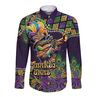 Mardi Gras Alligator Long Sleeve Button Shirt Let the Gator Jazz Roll - Wonder Print Shop