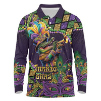 Mardi Gras Alligator Long Sleeve Polo Shirt Let the Gator Jazz Roll - Wonder Print Shop