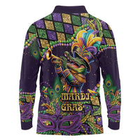 Mardi Gras Alligator Long Sleeve Polo Shirt Let the Gator Jazz Roll - Wonder Print Shop