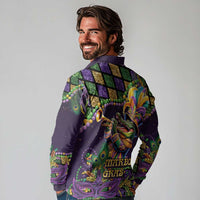 Mardi Gras Alligator Long Sleeve Polo Shirt Let the Gator Jazz Roll - Wonder Print Shop