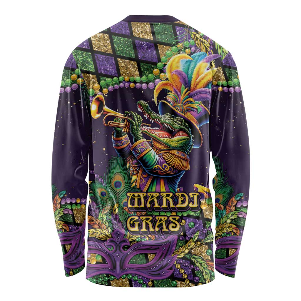 Mardi Gras Alligator Long Sleeve Shirt Let the Gator Jazz Roll - Wonder Print Shop