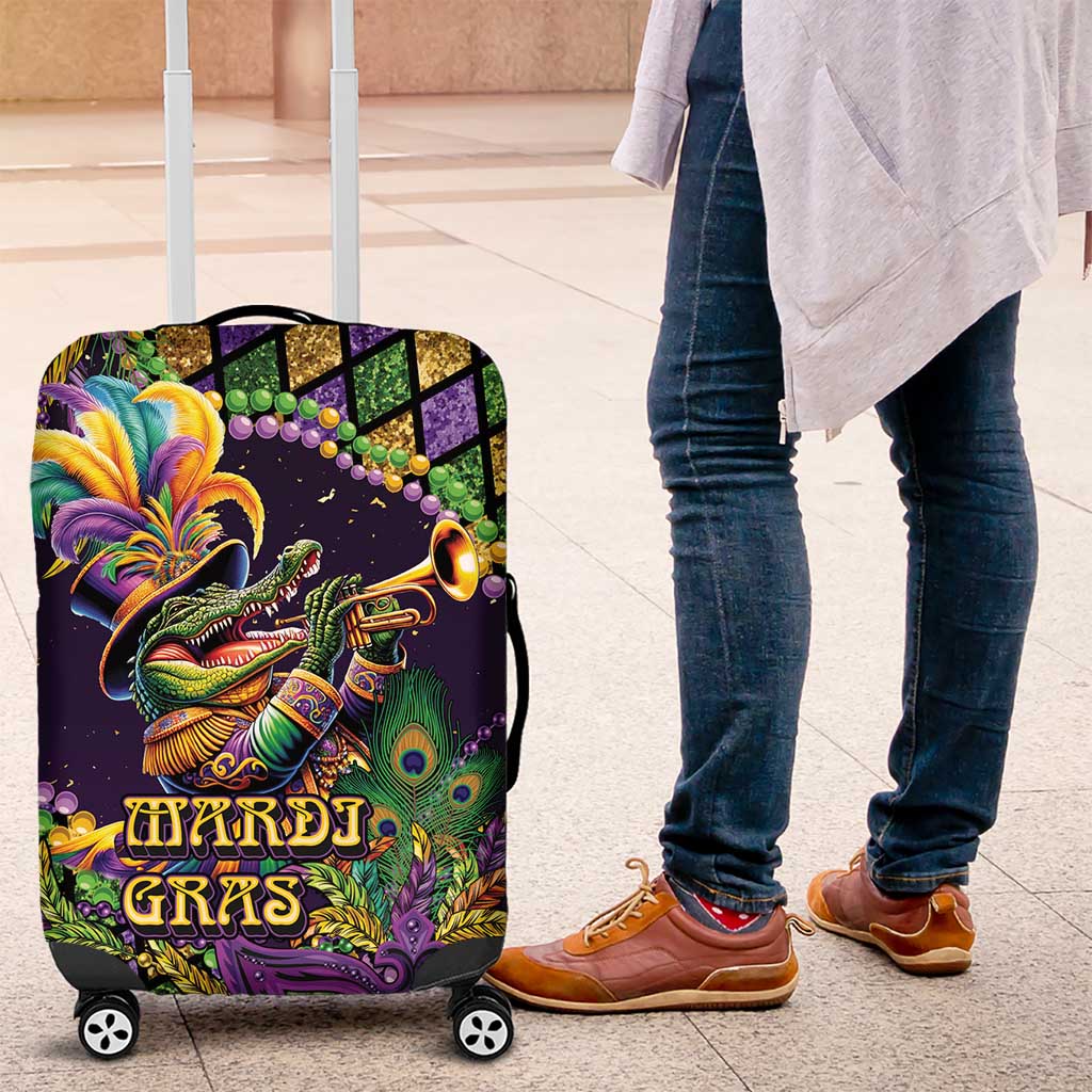 Mardi Gras Alligator Luggage Cover Let the Gator Jazz Roll - Wonder Print Shop