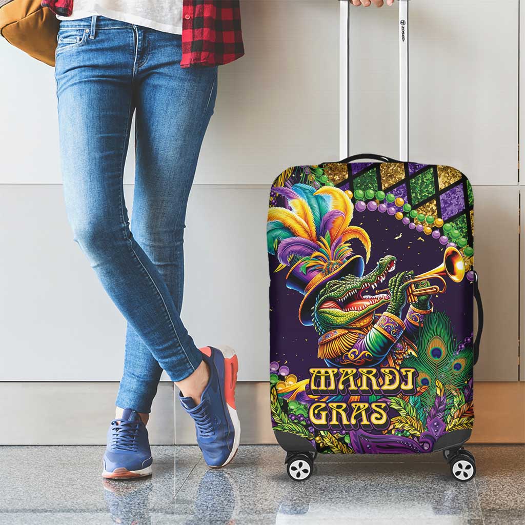 Mardi Gras Alligator Luggage Cover Let the Gator Jazz Roll - Wonder Print Shop