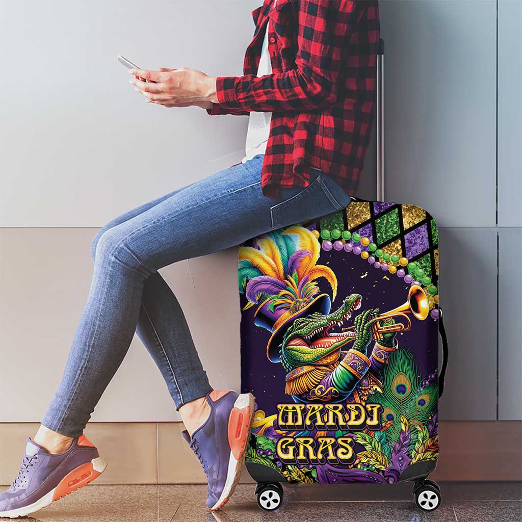 Mardi Gras Alligator Luggage Cover Let the Gator Jazz Roll - Wonder Print Shop