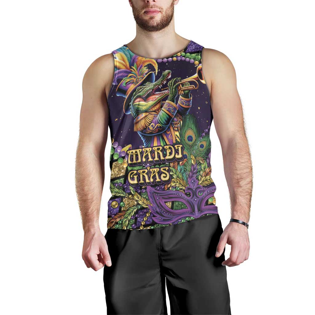 Mardi Gras Alligator Men Tank Top Let the Gator Jazz Roll - Wonder Print Shop