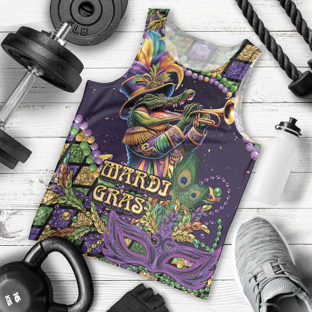 Mardi Gras Alligator Men Tank Top Let the Gator Jazz Roll - Wonder Print Shop