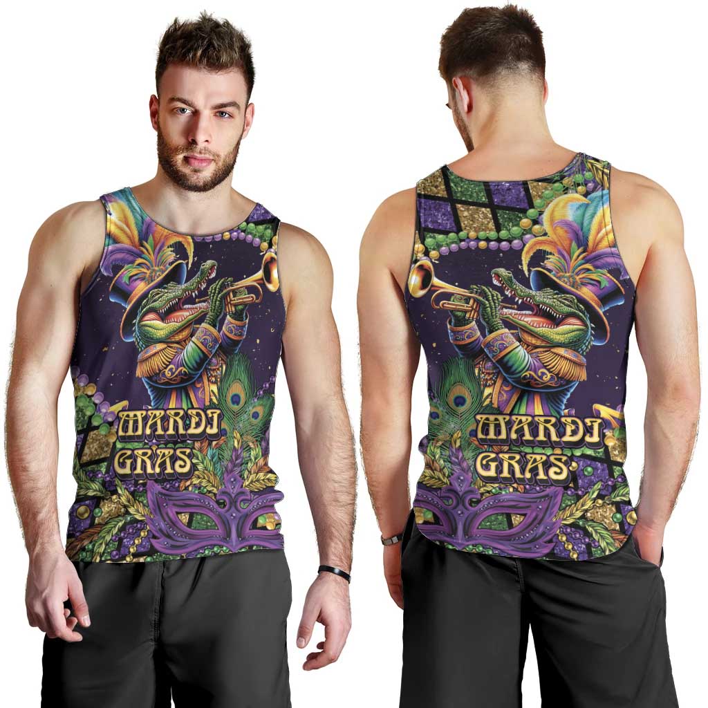 Mardi Gras Alligator Men Tank Top Let the Gator Jazz Roll - Wonder Print Shop