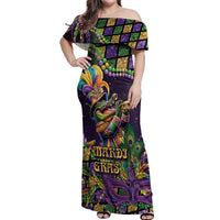 Mardi Gras Alligator Off Shoulder Maxi Dress Let the Gator Jazz Roll - Wonder Print Shop