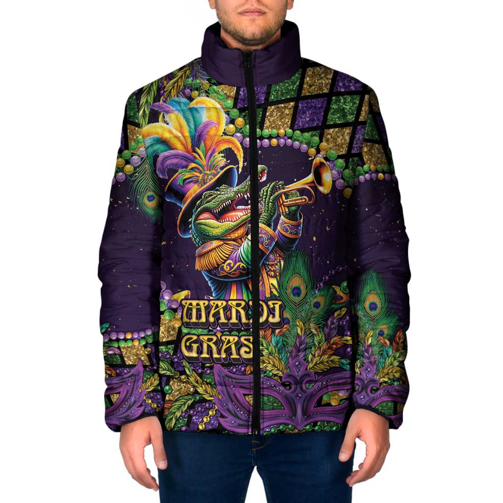 Mardi Gras Alligator Padded Jacket Let the Gator Jazz Roll - Wonder Print Shop