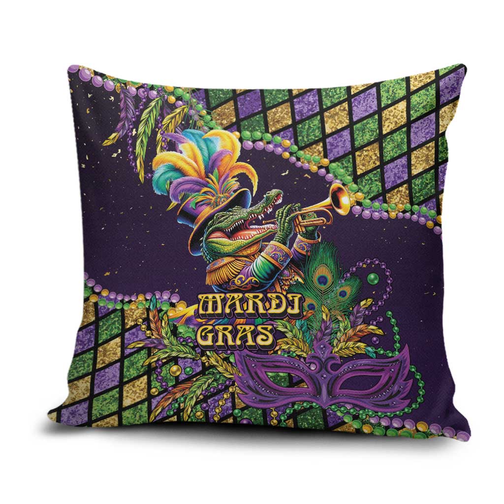 Mardi Gras Alligator Pillow Cover Let the Gator Jazz Roll - Wonder Print Shop