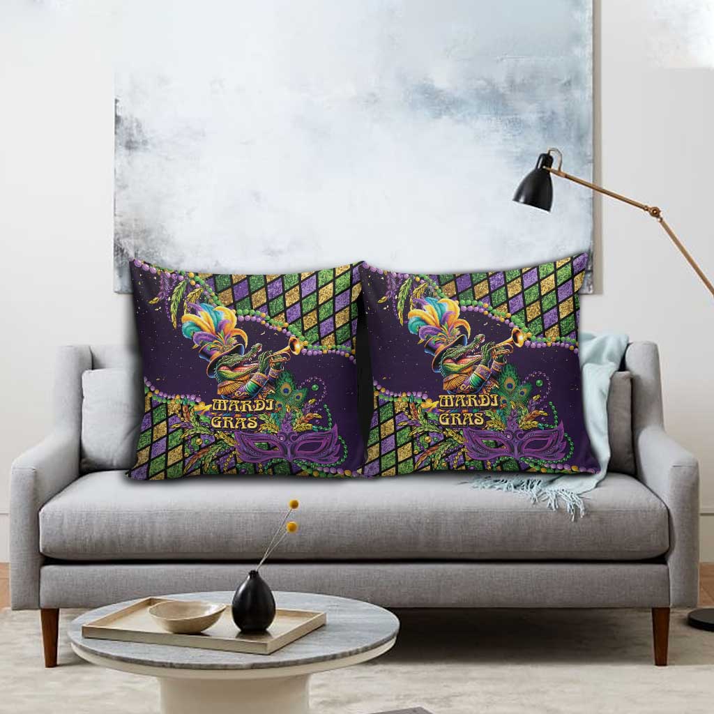 Mardi Gras Alligator Pillow Cover Let the Gator Jazz Roll - Wonder Print Shop