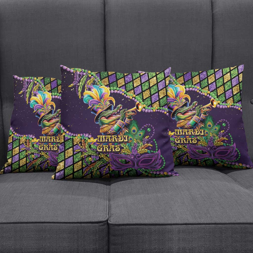 Mardi Gras Alligator Pillow Cover Let the Gator Jazz Roll - Wonder Print Shop