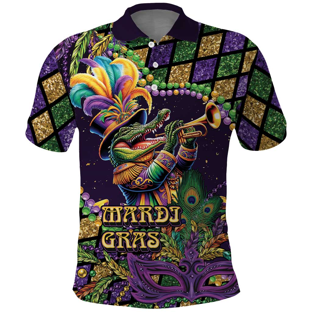 Mardi Gras Alligator Polo Shirt Let the Gator Jazz Roll - Wonder Print Shop