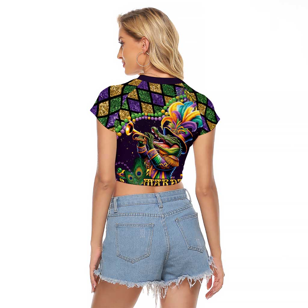 Mardi Gras Alligator Raglan Cropped T Shirt Let the Gator Jazz Roll - Wonder Print Shop