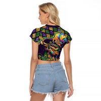 Mardi Gras Alligator Raglan Cropped T Shirt Let the Gator Jazz Roll - Wonder Print Shop