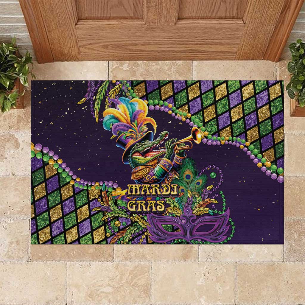 Mardi Gras Alligator Rubber Doormat Let the Gator Jazz Roll - Wonder Print Shop