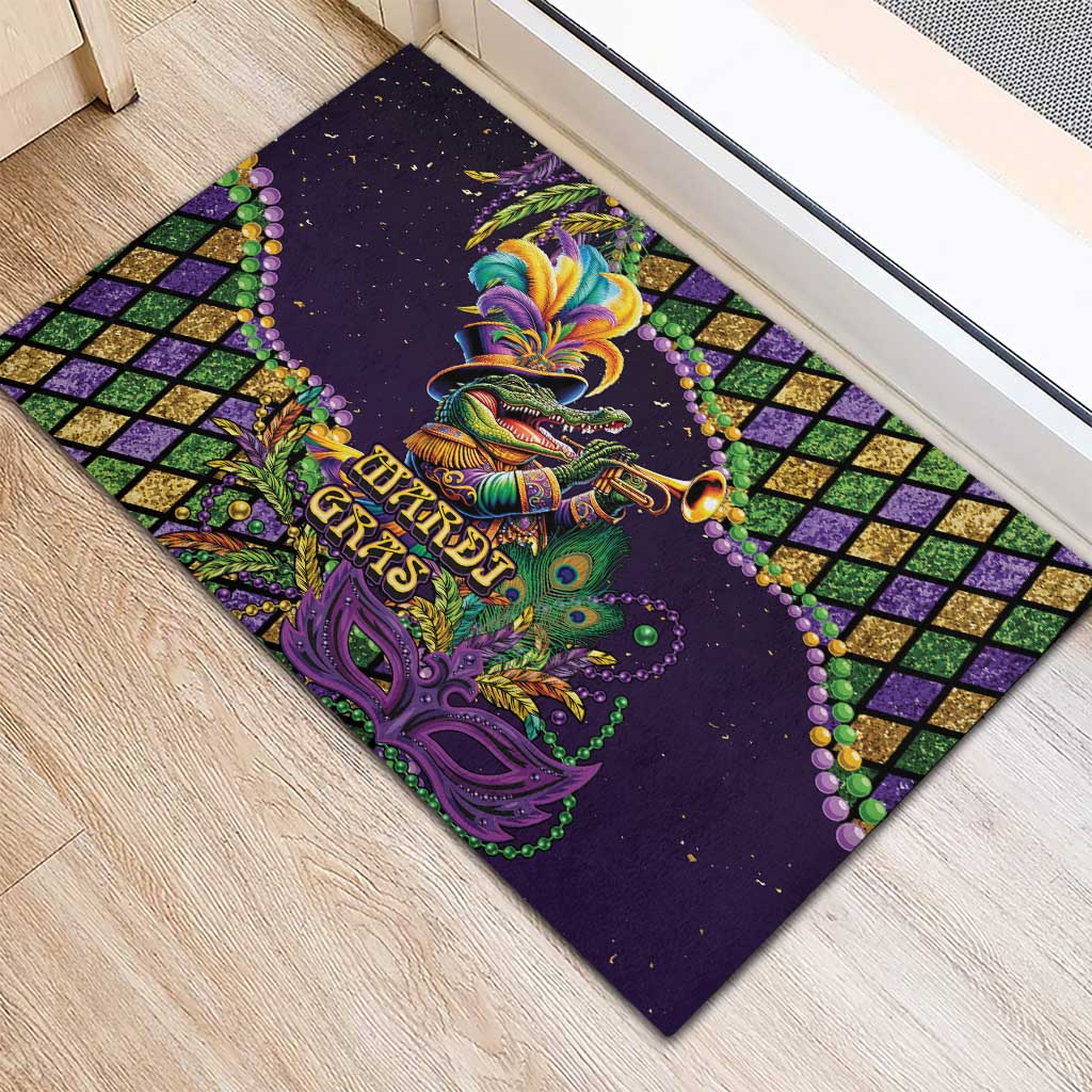 Mardi Gras Alligator Rubber Doormat Let the Gator Jazz Roll - Wonder Print Shop