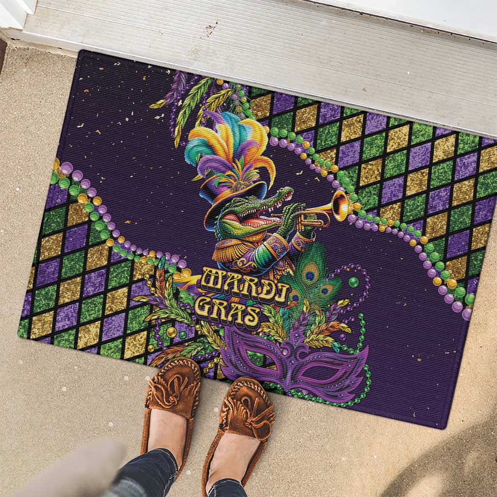 Mardi Gras Alligator Rubber Doormat Let the Gator Jazz Roll - Wonder Print Shop