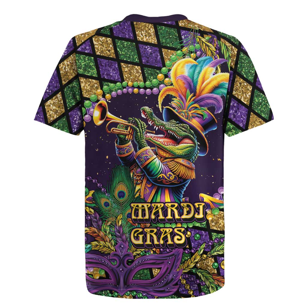 Mardi Gras Alligator Rugby Jersey Let the Gator Jazz Roll - Wonder Print Shop