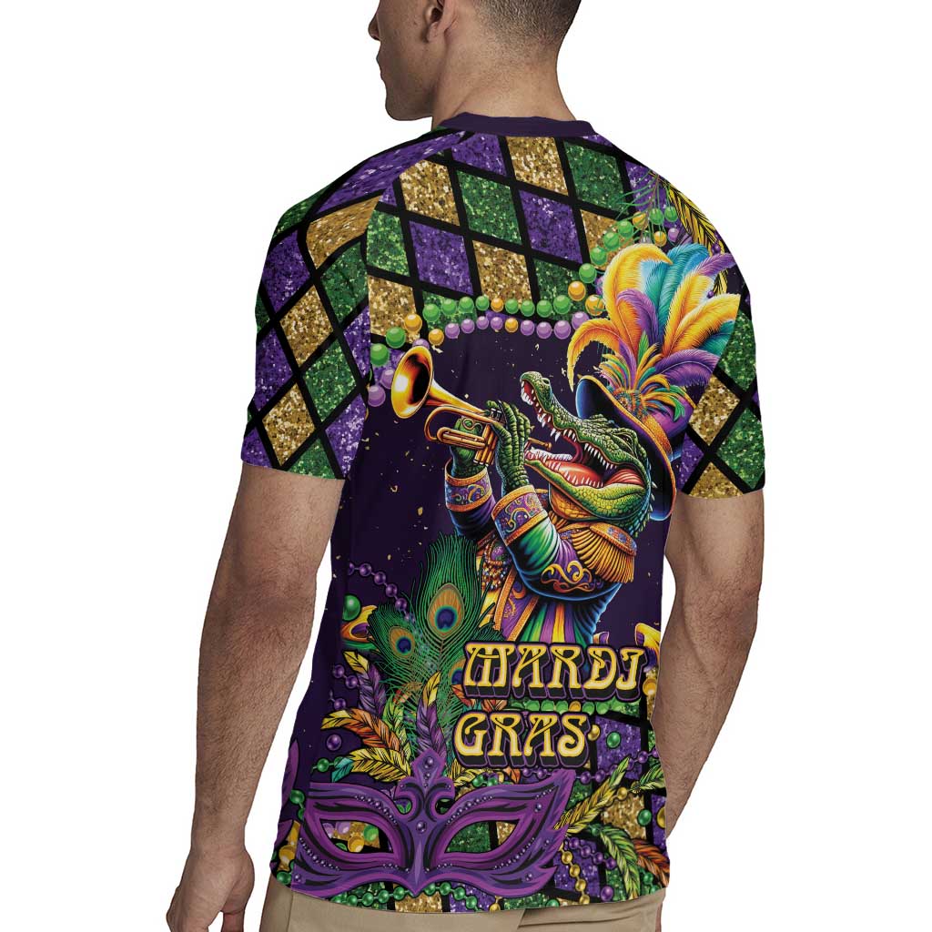 Mardi Gras Alligator Rugby Jersey Let the Gator Jazz Roll - Wonder Print Shop