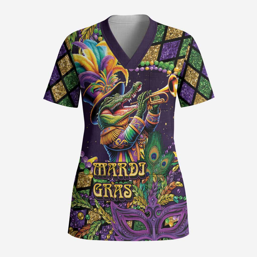 Mardi Gras Alligator Scrub Top Let the Gator Jazz Roll - Wonder Print Shop