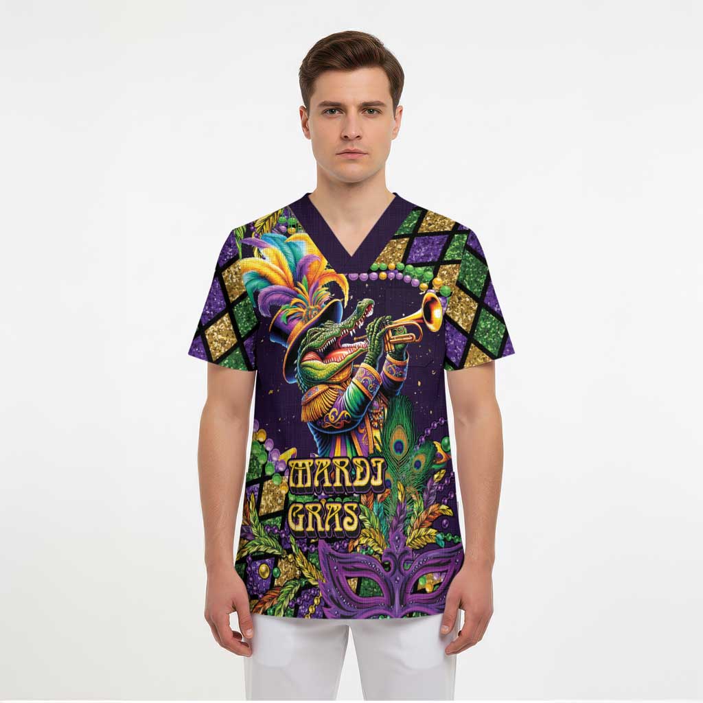 Mardi Gras Alligator Scrub Top Let the Gator Jazz Roll - Wonder Print Shop