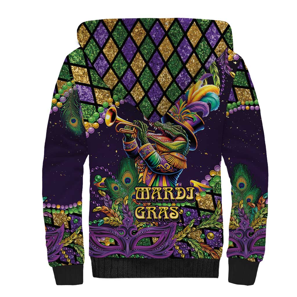 Mardi Gras Alligator Sherpa Hoodie Let the Gator Jazz Roll - Wonder Print Shop