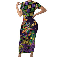 Mardi Gras Alligator Short Sleeve Bodycon Dress Let the Gator Jazz Roll - Wonder Print Shop