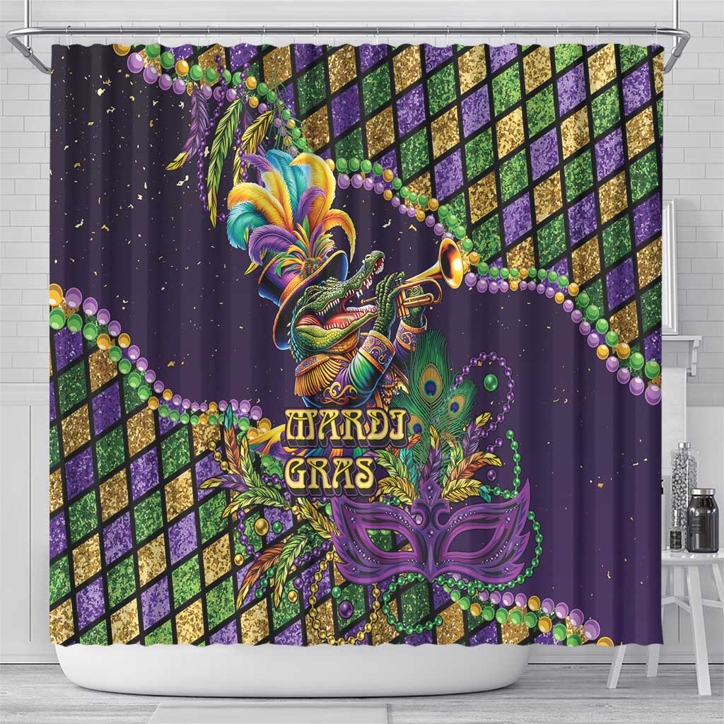 Mardi Gras Alligator Shower Curtain Let the Gator Jazz Roll - Wonder Print Shop