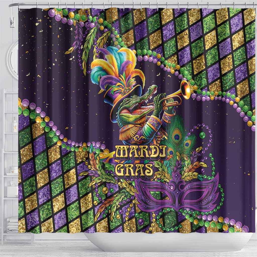 Mardi Gras Alligator Shower Curtain Let the Gator Jazz Roll - Wonder Print Shop