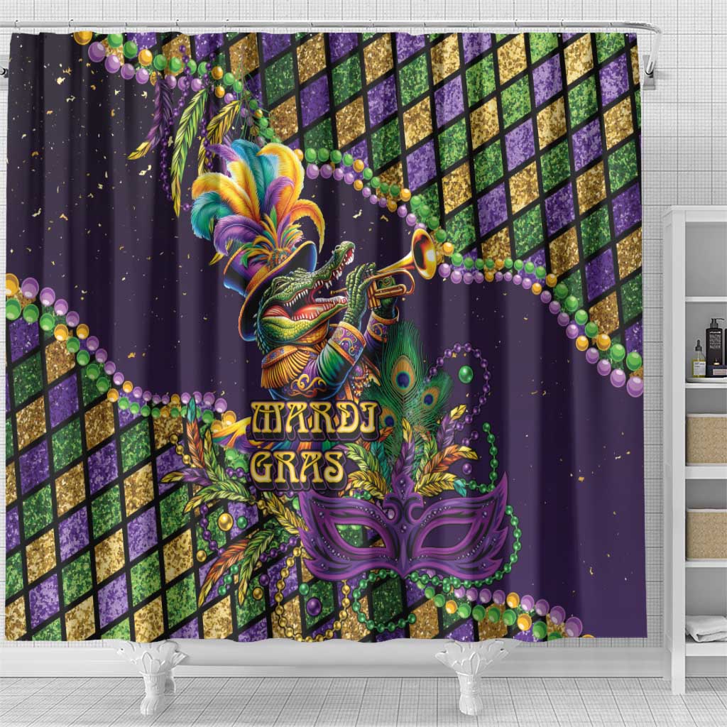 Mardi Gras Alligator Shower Curtain Let the Gator Jazz Roll - Wonder Print Shop