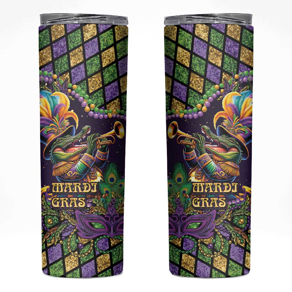 Mardi Gras Alligator Skinny Tumbler Let the Gator Jazz Roll - Wonder Print Shop